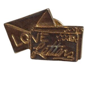 Vintage Love Letters Envelope Gold Tone Lapel Pin Retro Romantic Badge